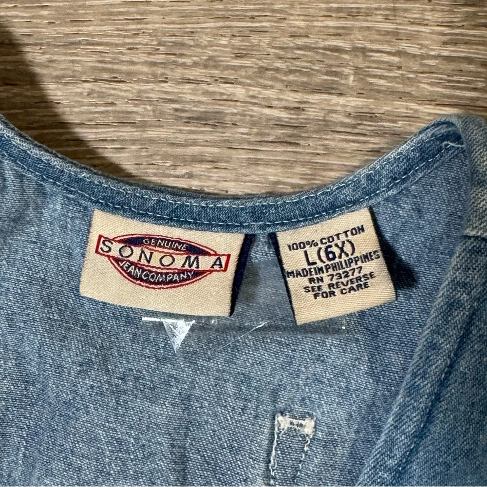 Vintage Sonoma Floral embroidered Blue Denim Kids girls Casual Dress pockets 6x - Picture 5 of 8